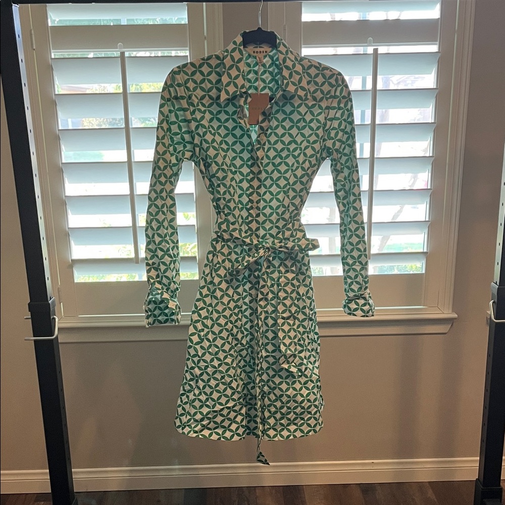 Boden Teal Geometric Long Sleeve Dress